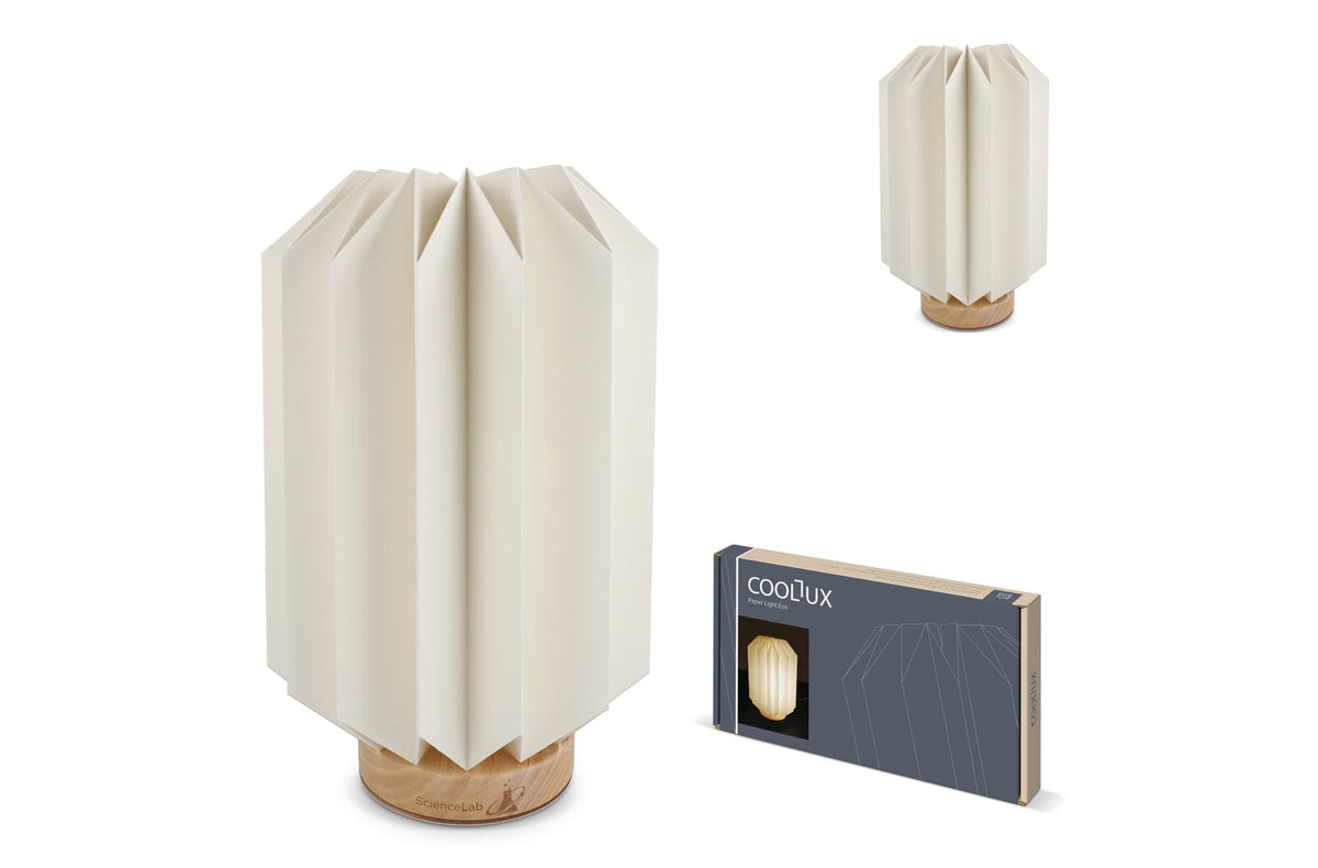 Coollux vouwbare papieren LED lamp Eos op houten voet, 25 cm (brievenbus doos)