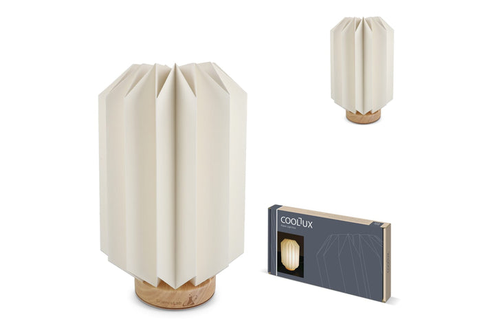 Coollux vouwbare papieren LED lamp Eos op houten voet, 25 cm (brievenbus doos)