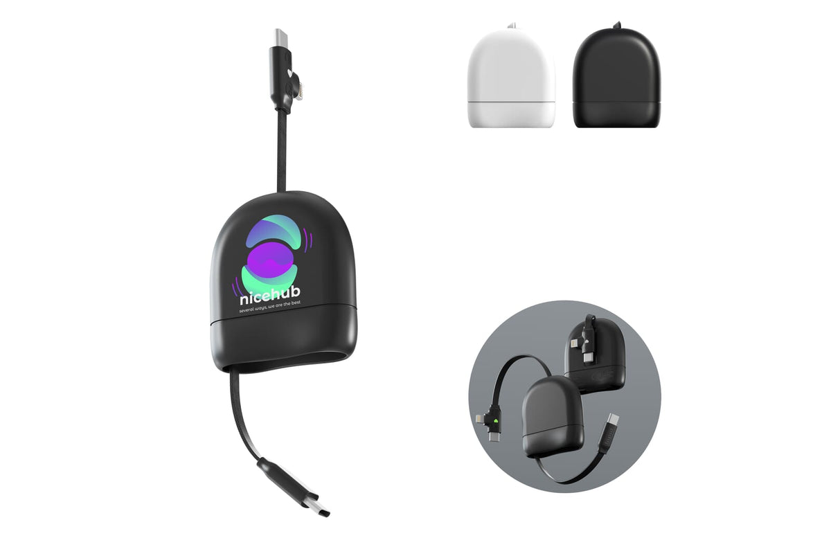 Xoopar ICE-R Uittrekbare USB-C en Lightning Kabel 60W 1 Meter