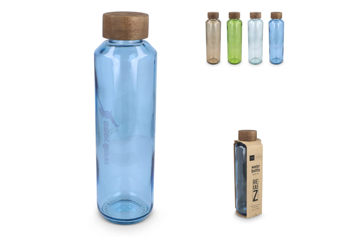 InSideOut Gerecyclede glazen Waterfles ReuuZ met houten dop 650 ml