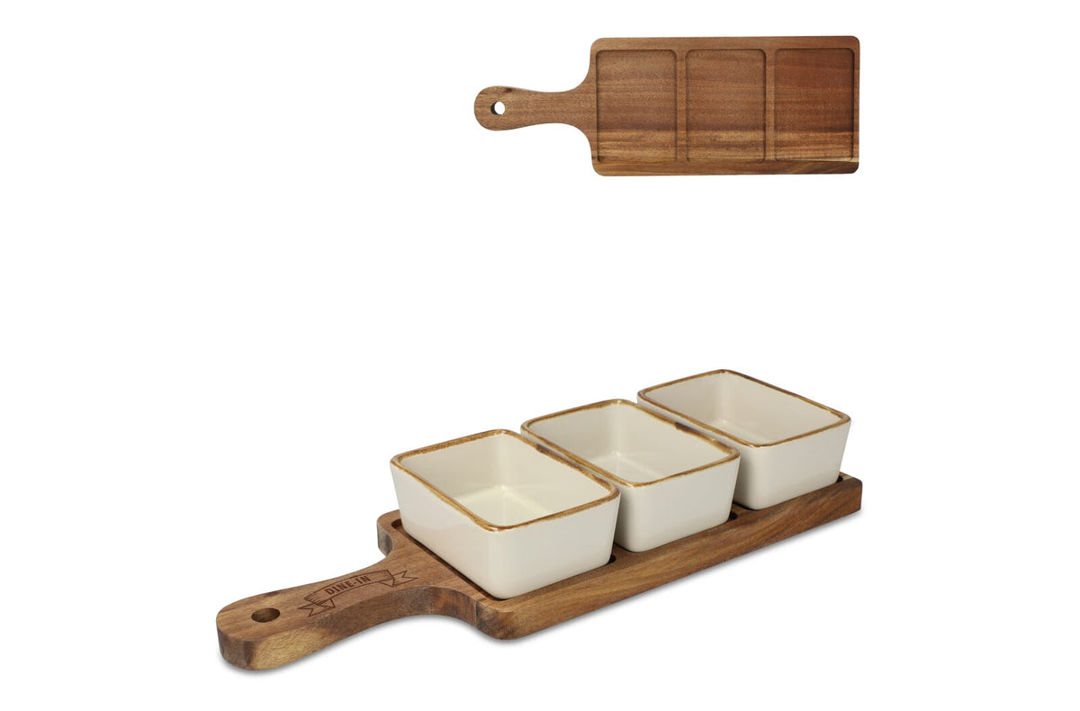 InSideOut houten serveerplank met 3 keramische schaaltjes