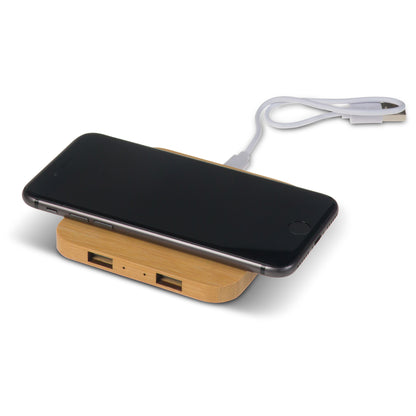 Bamboo Wireless charger with 2 USB hubs 5W