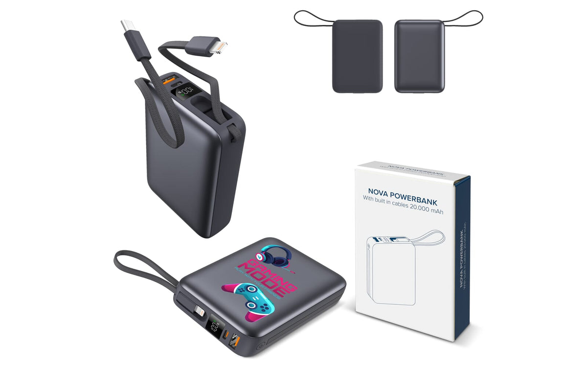Nova Powerbank 22.5W Power Delivery met ingebouwde kabels 20000 mAh